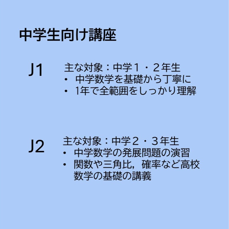 中学生から高校生まで，基礎から応用まで体系的に学べる数学講座